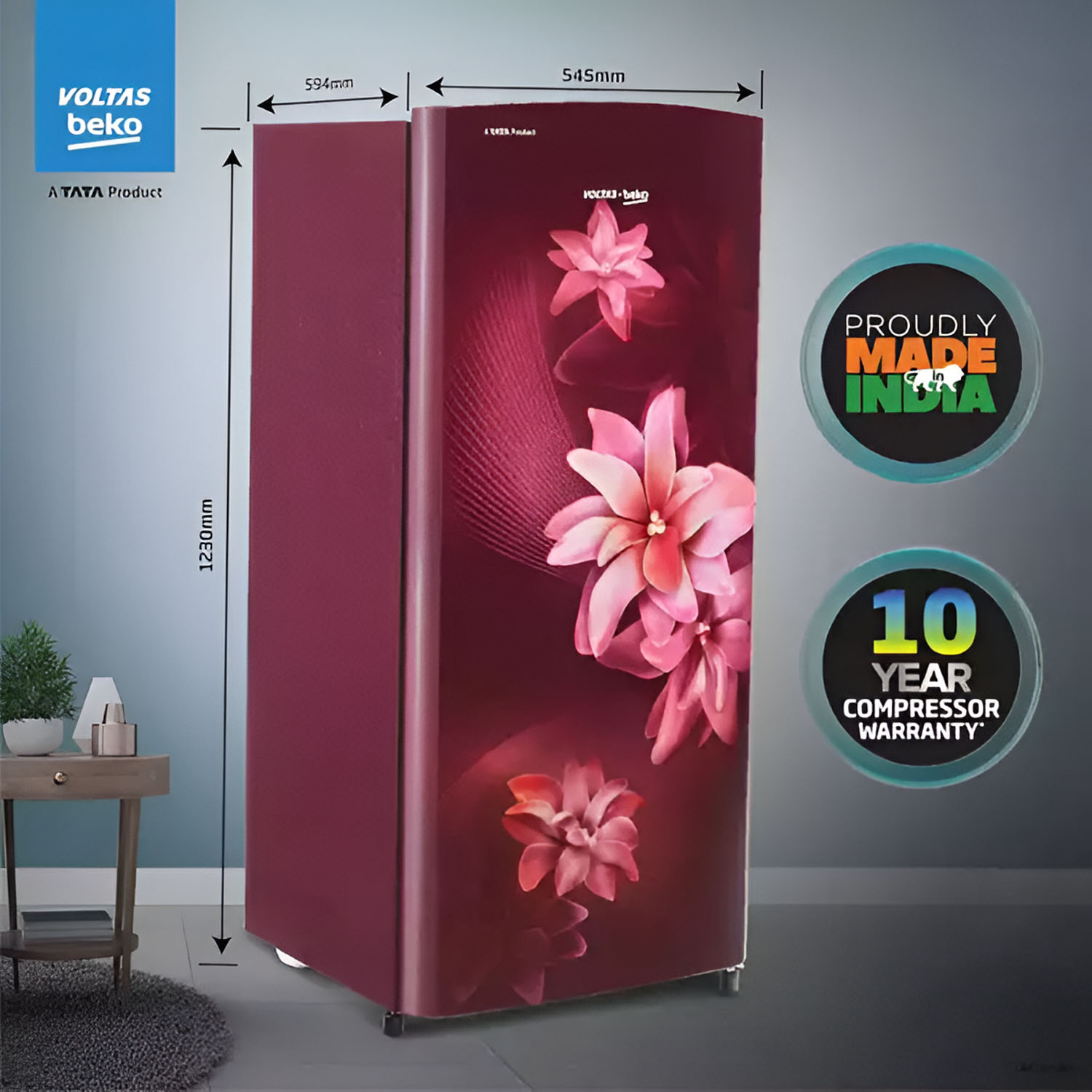 Voltas Beko 185 Litre 3 Star Single Door Refrigerator with Quick Freezer, Safe Box and Crisper Humidity Control, Stelleta Wine, RDC220C/S0WFE Voltas Beko 185 Litre 3 Star Single Door Refrigerator with Quick Freezer, Safe Box and Crisper Humidity Control, Stelleta Wine, RDC220C/S0WFE