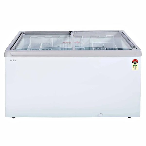 Haier HFC400GM5 340 Litre Glass Top Deep Freezer with 5 Star, White