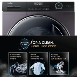 Haier HW80-DM14959CS6U, 8 KG 1400 RPM Fully Automatic Frontload Machine with Direct Motion Motorm 525MM Super Drum and Built-in Wi-Fi, Silver