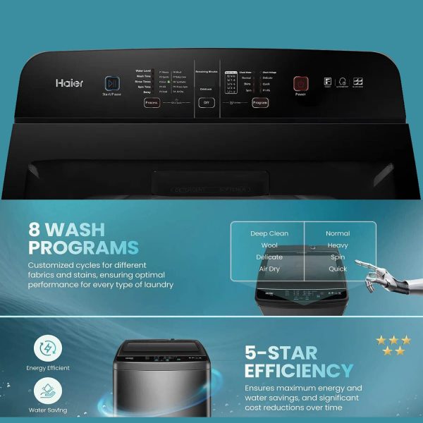 Haier HWM80-H678ES8, 8 KG Fully Automatic Top Load Machine with Storm Pulsator, Back Panel and Built-In Heater, Brown Grey