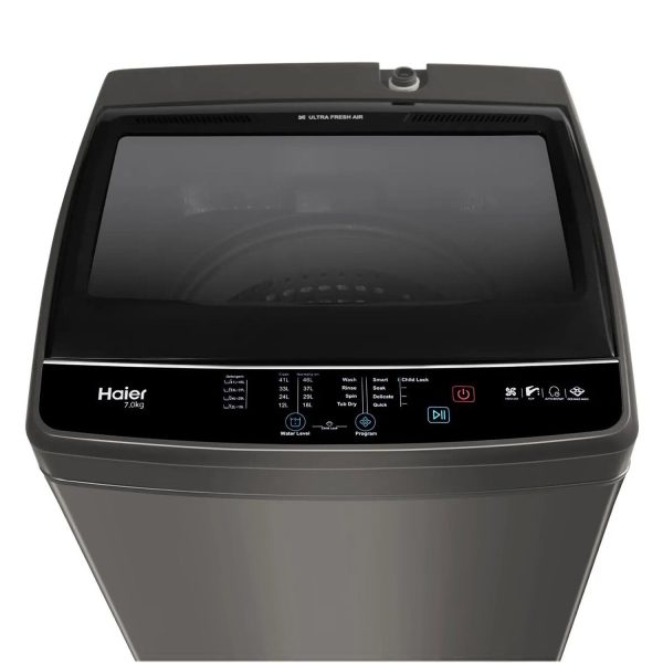 Haier HWM70-306ES5, 7 KG Fully Automatic Top Load Machine with Oceanus Wave Drum, 15 Minutes Quick Wash and 5 Star Rating, Brown Grey