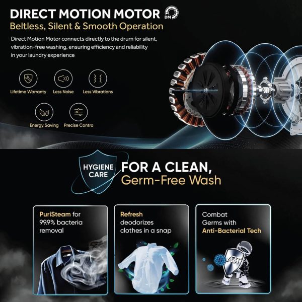 Haier HW90-DM14959CS8U1, 9 KG 1400 RPM Fully Automatic Frontload Machine with Direct Motion Motor, 525MM Super Drum and Wi-Fi, Dark Silver