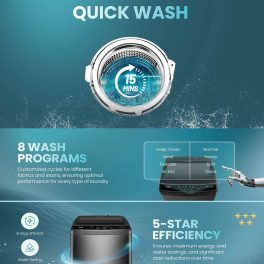 Haier HWM70-678ES8, 7 KG Fully Automatic Top Load Machine with Back Panel, Built-in Heater and Oceanus Wave Drum and Storm Pulsator, Dark Jade Silver