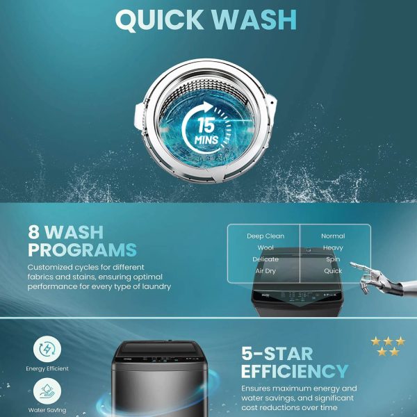 Haier HWM70-678ES8, 7 KG Fully Automatic Top Load Machine with Back Panel, Built-in Heater and Oceanus Wave Drum and Storm Pulsator, Dark Jade Silver