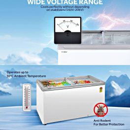 Haier HFC400GM5 340 Litre Glass Top Deep Freezer with 5 Star, White