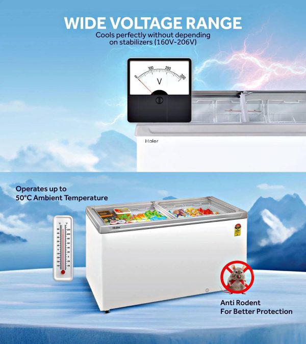 Haier HFC400GM5 340 Litre Glass Top Deep Freezer with 5 Star, White