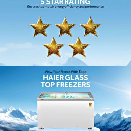 Haier HFC400GM5 340 Litre Glass Top Deep Freezer with 5 Star, White