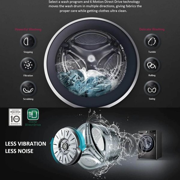LG FHV1409ZWP, 9 KG 1400 RPM Fully Automatic Front Load Machine with AI Direct Drive Motor, Steam, Smart Diagnostics, Platinum Silver