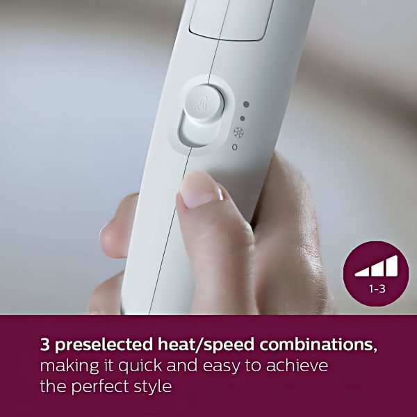 Philips BHD308/30, 1600 Watt Hair Dryer with 3 drying Setting, Thermoprotect temperature Setting and foldable handle, White