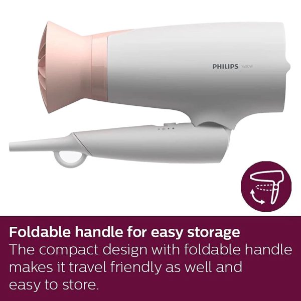 Philips BHD308/30, 1600 Watt Hair Dryer with 3 drying Setting, Thermoprotect temperature Setting and foldable handle, White