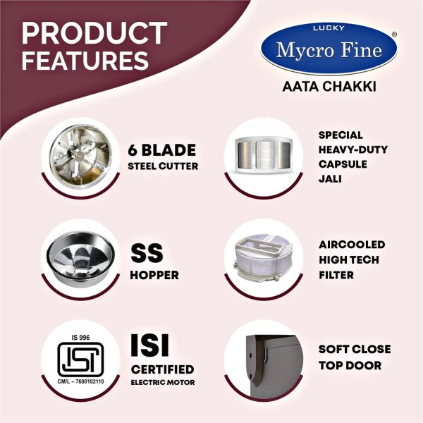 Mycrofine Diva Plus, 6.5 KG SS Grinding chamber with 6 Blade Rotter Cutter, 100% Copper Motor, Air Cooler High Tech Filter and Soft Close Door, Cherry Blossom