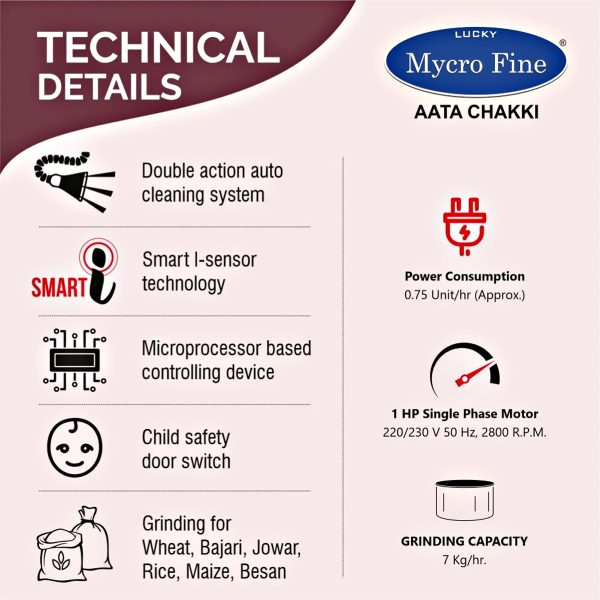 Mycrofine Diva Plus, 6.5 KG SS Grinding chamber with 6 Blade Rotter Cutter, 100% Copper Motor, Air Cooler High Tech Filter and Soft Close Door, Cherry Blossom
