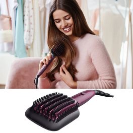 Philips BHH730, Hair Straightening Brush with Silk Protect Technology, Keratin Infused Cermaic Coating and 200 Celcius temperature for effective Styling, Dark Wine