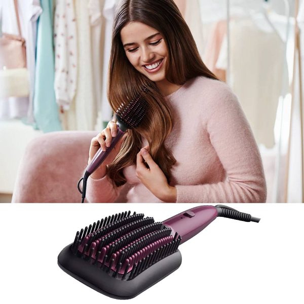 Philips BHH730, Hair Straightening Brush with Silk Protect Technology, Keratin Infused Cermaic Coating and 200 Celcius temperature for effective Styling, Dark Wine