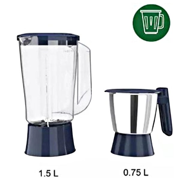 Philips HL7567, 500 Watt 2 Jar Mixer Grinder with Easy to assemble with dual lock system and Non-Slip Feet, White/Blue