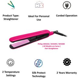 Philips BHS393, Hair Straightening Brush with Silk Protect Technology, Keratin Infused Cermaic Coating, 190 Degree and 210 Degree Temperature Setting with 1.6 Metre Cord, Cherry Pink