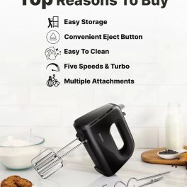 Philips HR3705/10, 300 Watt Hand Mixer with 5 Speed Control Setting, Cord Clip for tidy Storage and large Eject button, Black