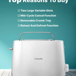 Philips HD2582, Two Slice Pop-Up Toaster with Bun Warmer, 8 Browing Settings and Cancel Button, White