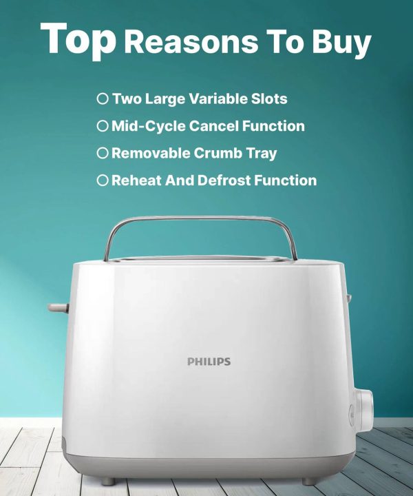 Philips HD2582, Two Slice Pop-Up Toaster with Bun Warmer, 8 Browing Settings and Cancel Button, White