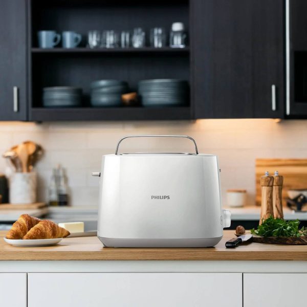 Philips HD2582, Two Slice Pop-Up Toaster with Bun Warmer, 8 Browing Settings and Cancel Button, White