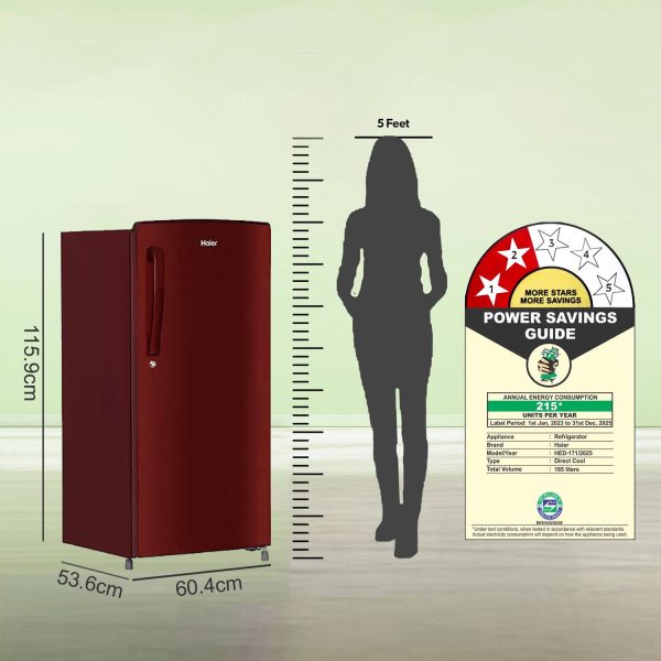 Haier HRD-1851BBR 165 Litre 2 Star Single Door Refrigerator, Burgandy Red