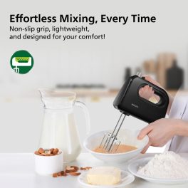 Philips HR3705/10, 300 Watt Hand Mixer with 5 Speed Control Setting, Cord Clip for tidy Storage and large Eject button, Black