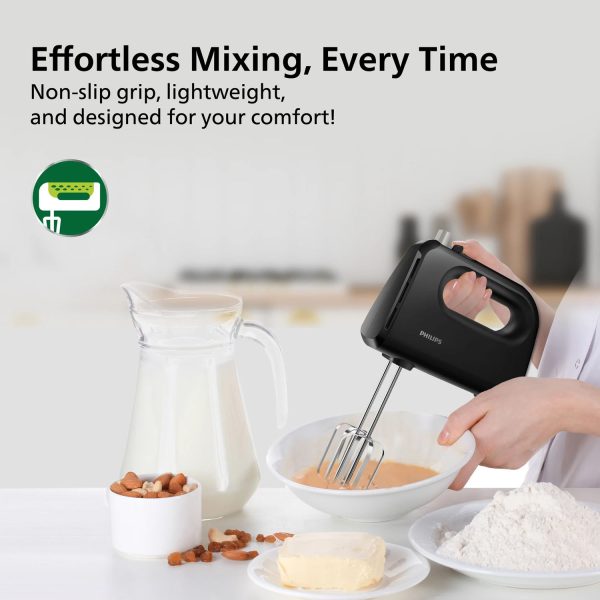 Philips HR3705/10, 300 Watt Hand Mixer with 5 Speed Control Setting, Cord Clip for tidy Storage and large Eject button, Black