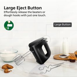 Philips HR3705/10, 300 Watt Hand Mixer with 5 Speed Control Setting, Cord Clip for tidy Storage and large Eject button, Black