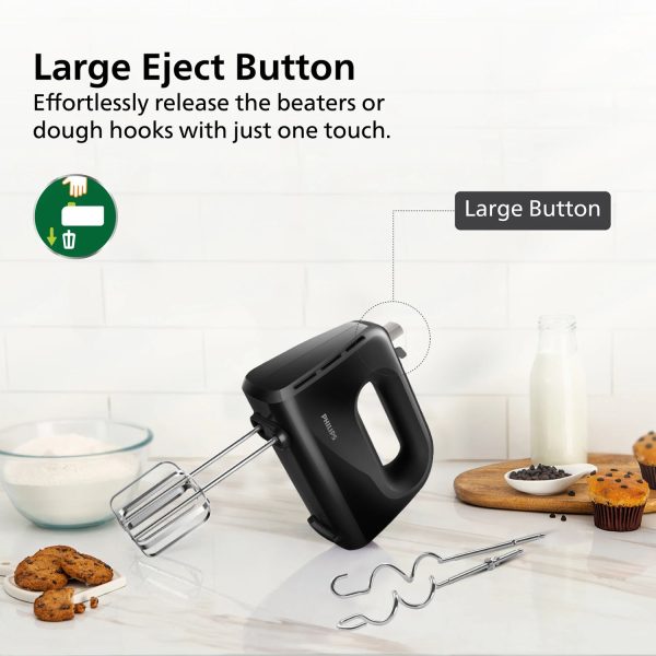 Philips HR3705/10, 300 Watt Hand Mixer with 5 Speed Control Setting, Cord Clip for tidy Storage and large Eject button, Black