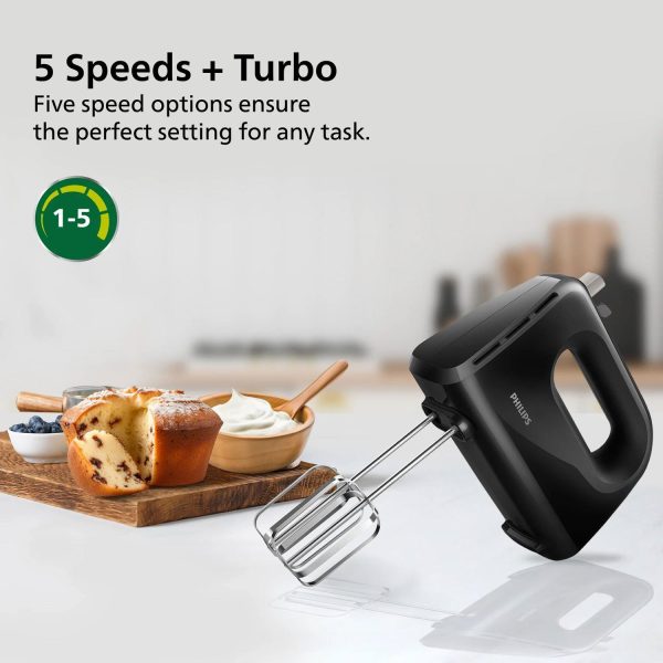 Philips HR3705/10, 300 Watt Hand Mixer with 5 Speed Control Setting, Cord Clip for tidy Storage and large Eject button, Black