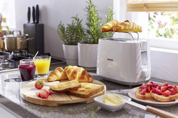 Philips HD2582, Two Slice Pop-Up Toaster with Bun Warmer, 8 Browing Settings and Cancel Button, White