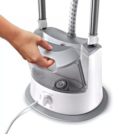 Philips GC487/80, 1800 Watt Stand Steamer with 3 Steam Setting for different kind of fabrics, 1.4 Litre Water Tank and 40% Larger Steam Plate, White