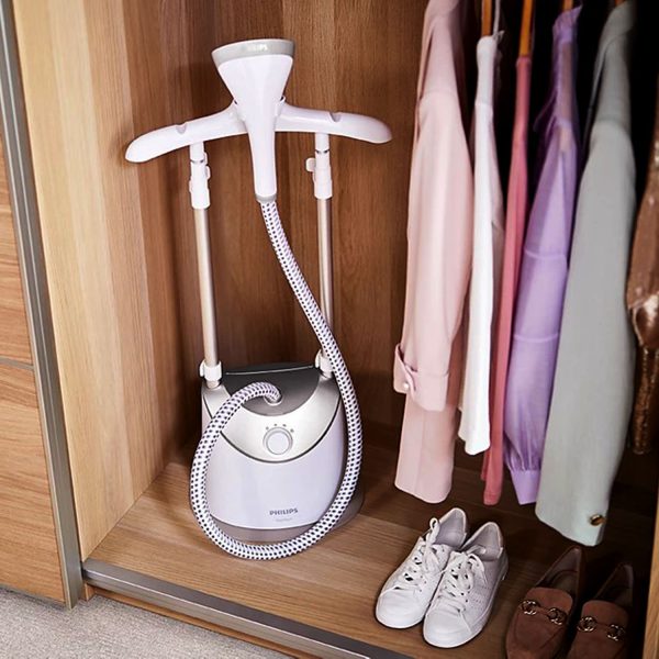 Philips GC487/80, 1800 Watt Stand Steamer with 3 Steam Setting for different kind of fabrics, 1.4 Litre Water Tank and 40% Larger Steam Plate, White