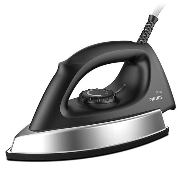 Philips GC181/80, 1000 Watt Heavy Weight Stainless Steel Dry Iron with Non- Stick Soleplate and Temperature Ready Light, Black