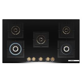 Bosch PNV9B6G20I, 5 Burner 90 CM Hob with 6mm Tempered Glass, Auto-Ignition and Flame Failure Safety Device, Black