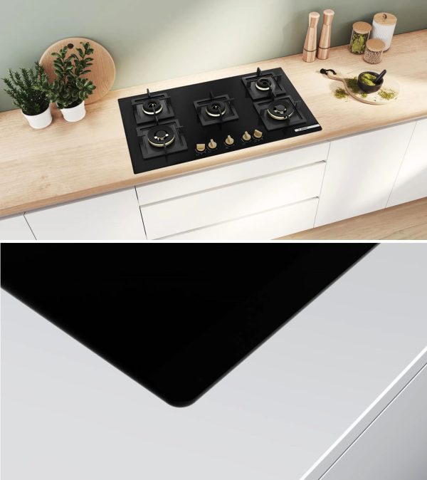 Bosch PNV9B6G20I, 5 Burner 90 CM Hob with 6mm Tempered Glass, Auto-Ignition and Flame Failure Safety Device, Black