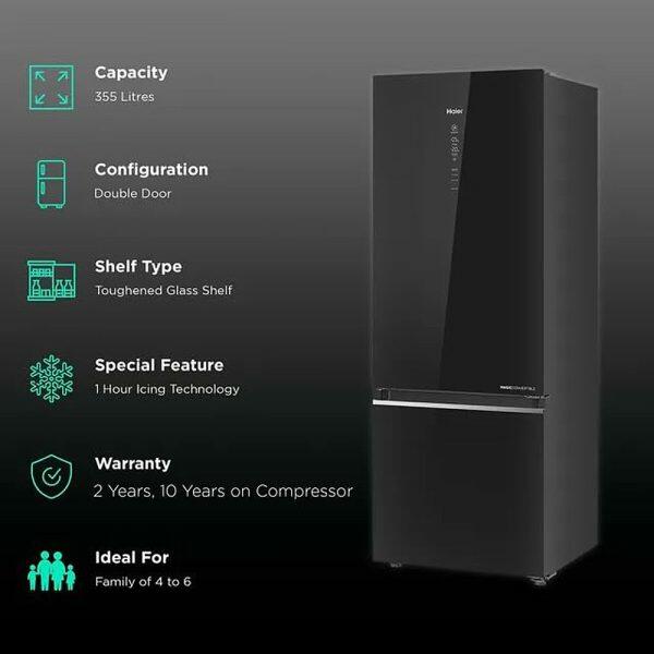 Haier HRB-4053PKG, 355 Litre 3 Star 14-in-1 Convertible, Black Glass