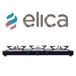 Elica 773 Ct Vetro Slim Line SPF, 3 Burner Heavy Duty Brass Burner, Square Grid for stable Pans and Toughened Glass, Black
