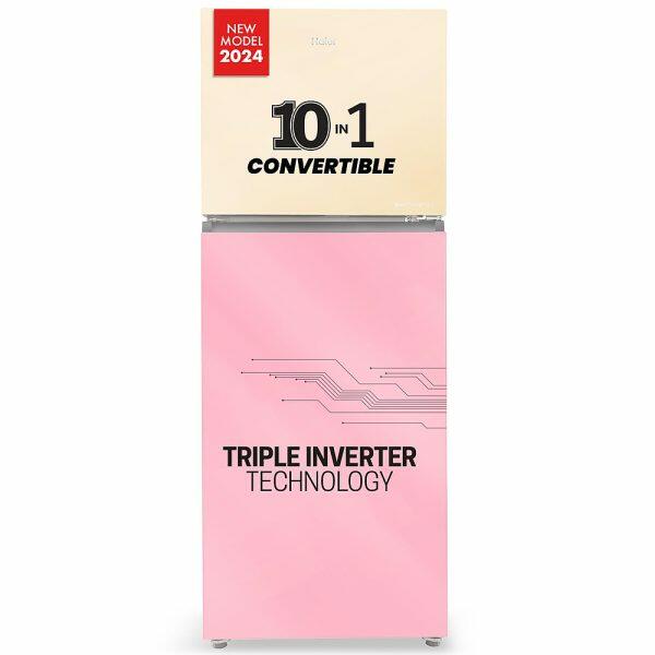 Haier HRF-3783CPG, 328 Litre 3 Star Double Door Refrigerator with Triple Inverter and 10-in-1 Convertible, Cream Pink Glass