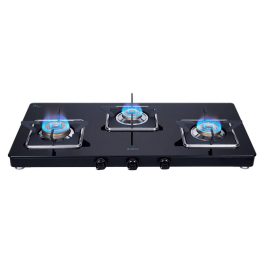 Elica 773 Ct Vetro Slim Line SPF, 3 Burner Heavy Duty Brass Burner, Square Grid for stable Pans and Toughened Glass, Black