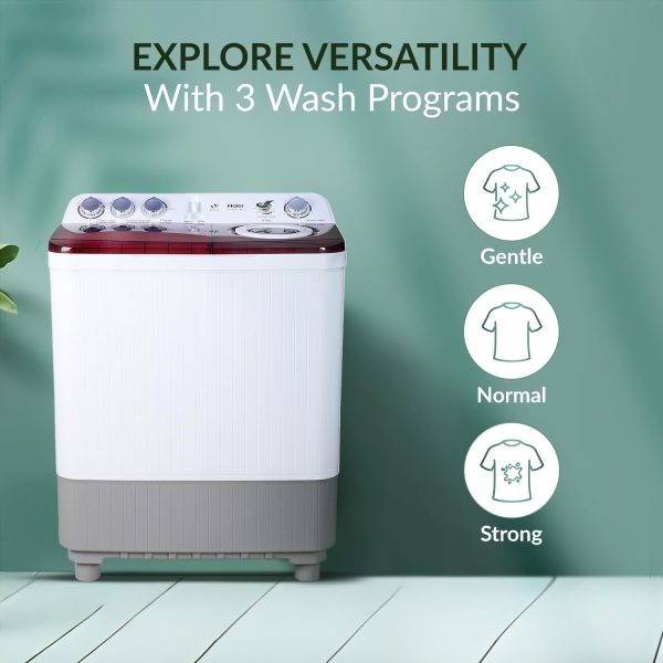 Haier HTW85-186, 8.5 KG Semi Automatic Machine with Anti Bacterial Vortex Pulsator, Magic Filter and Spray, Wine Burgandy