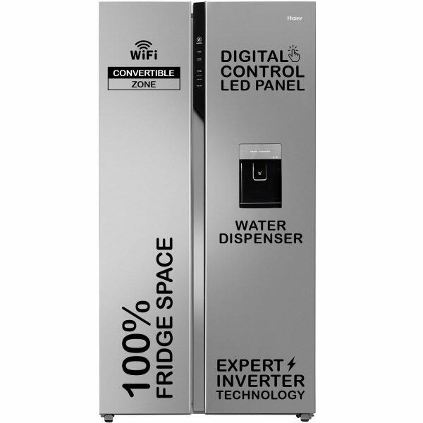 Haier HRS-682SWDU1, 596 Litre Side by Side Refrigerator with Dispenser and Wi-Fi Enabled, Silver