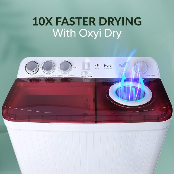 Haier HTW85-186, 8.5 KG Semi Automatic Machine with Anti Bacterial Vortex Pulsator, Magic Filter and Spray, Wine Burgandy