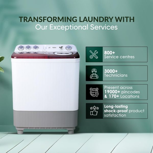 Haier HTW85-186, 8.5 KG Semi Automatic Machine with Anti Bacterial Vortex Pulsator, Magic Filter and Spray, Wine Burgandy