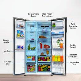 Haier HRS-682SWDU1, 596 Litre Side by Side Refrigerator with Dispenser and Wi-Fi Enabled, Silver
