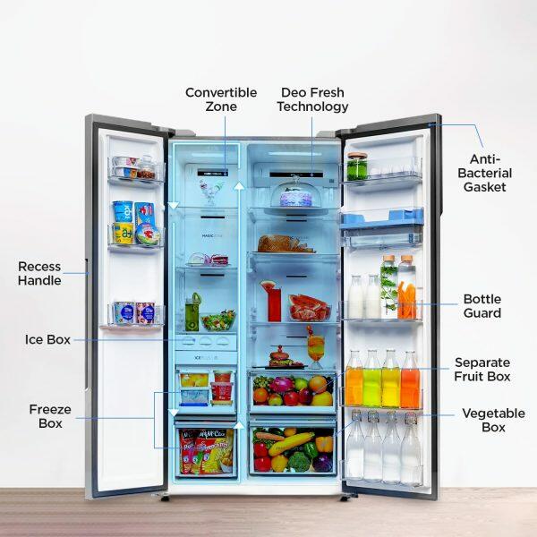 Haier HRS-682SWDU1, 596 Litre Side by Side Refrigerator with Dispenser and Wi-Fi Enabled, Silver