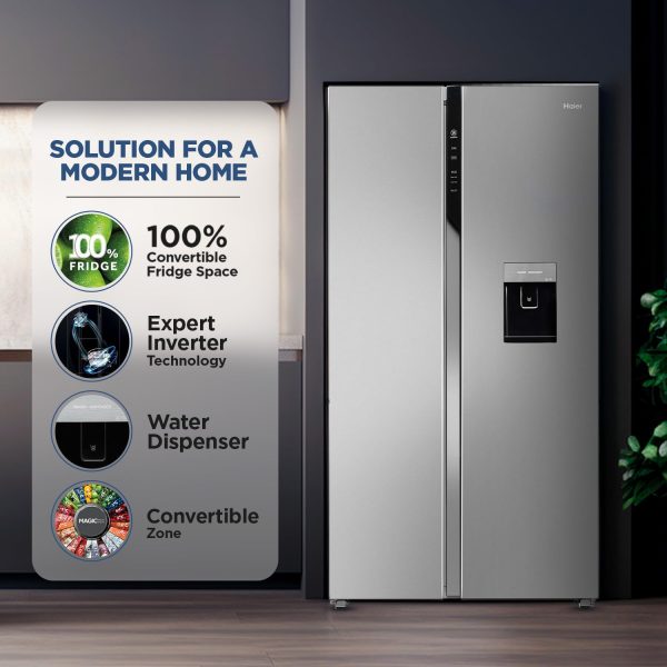 Haier HRS-682SWDU1, 596 Litre Side by Side Refrigerator with Dispenser and Wi-Fi Enabled, Silver