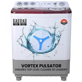 Haier HTW85-186, 8.5 KG Semi Automatic Machine with Anti Bacterial Vortex Pulsator, Magic Filter and Spray, Wine Burgandy