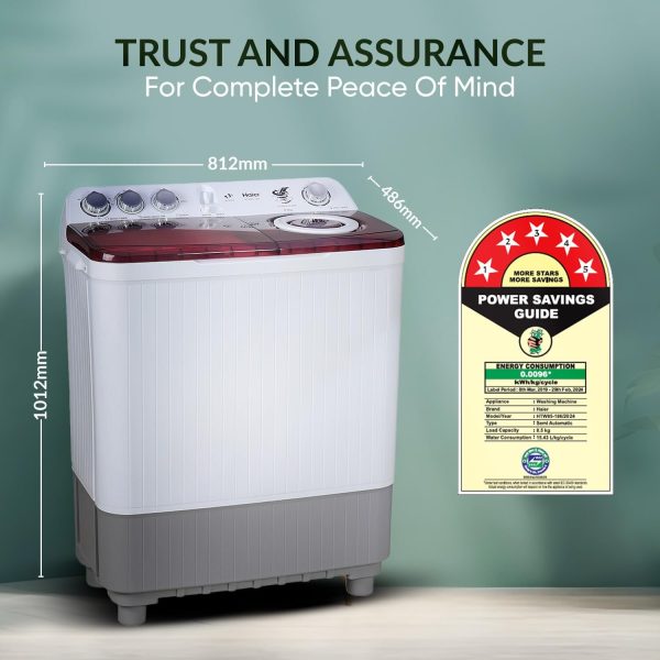 Haier HTW85-186, 8.5 KG Semi Automatic Machine with Anti Bacterial Vortex Pulsator, Magic Filter and Spray, Wine Burgandy