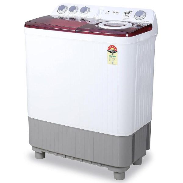 Haier HTW85-186, 8.5 KG Semi Automatic Machine with Anti Bacterial Vortex Pulsator, Magic Filter and Spray, Wine Burgandy